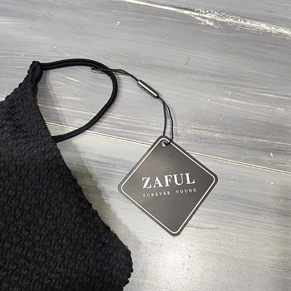 Zaful Swim‎ Bikini Top Black Textured Size XL - Picture 5 of 8